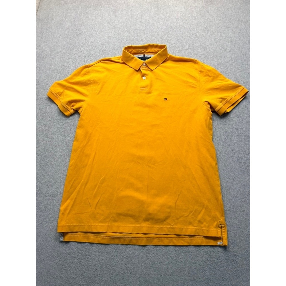 Tommy Hilfiger Mens XL Regular Fit Stretch Polo Shirt Yellow Short Sleeve Logo